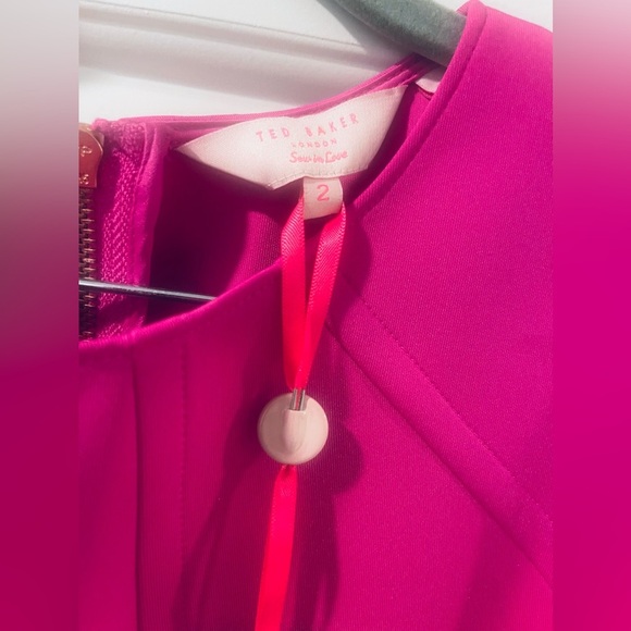 NEW TED BAKER Hot Pink MITTON Scuba Neoprene Knit Skater Fit Flare Dress - Picture 4 of 5